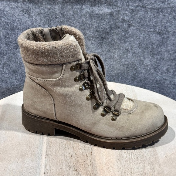Crown Vintage Shoes - Crown Vintage Antigo Ankle Boots Womens 8M Lined Lace Zip Taupe Tan Combat Boots